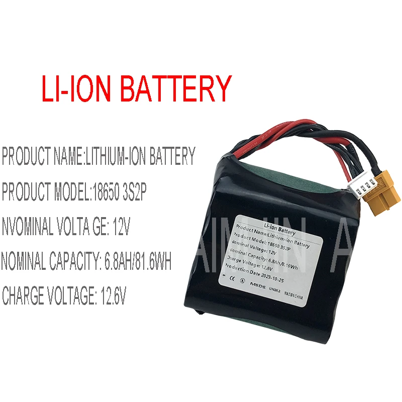 Batería de iones de litio recargable 3S2P, 12V, 6800mAh, alta capacidad, UAV, para varios aviones RC, Dron, Quadrotor, XH2.54-4P, XT60