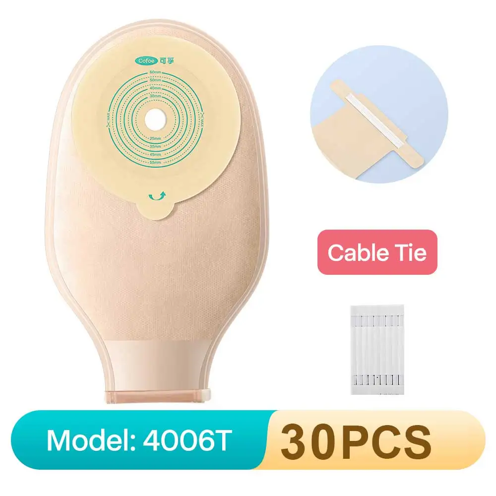 Cofoe 30 Stück/Lot wirtschaftliche Ablaufventil-Kolostomiebeutel für Erwachsene, einteiliges System, medizinischer Stomabeutel mit Clip-Verschluss, 450 ml
