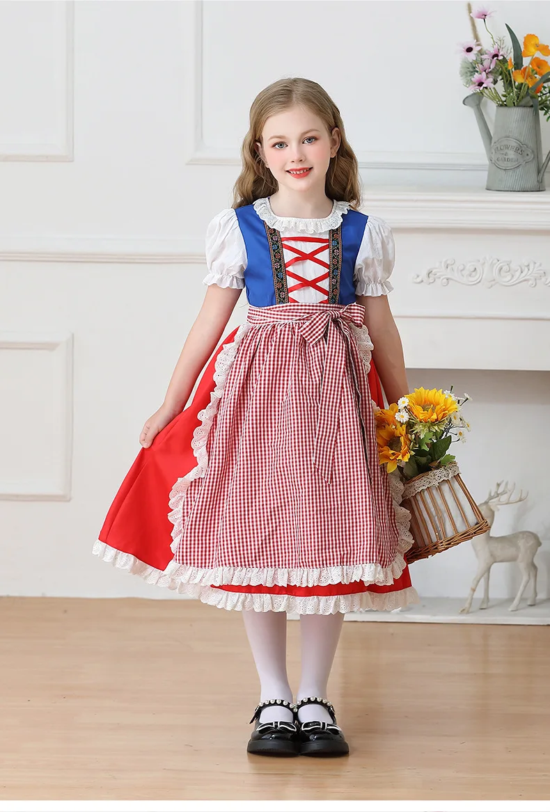 Kinder Karnevalskostüm München Oktoberfest Mädchenkostüm Klassisches Alpen-Landkostüm Mädchen Paradekostüm Cosplay Festliches Kleid Party – Detail 7