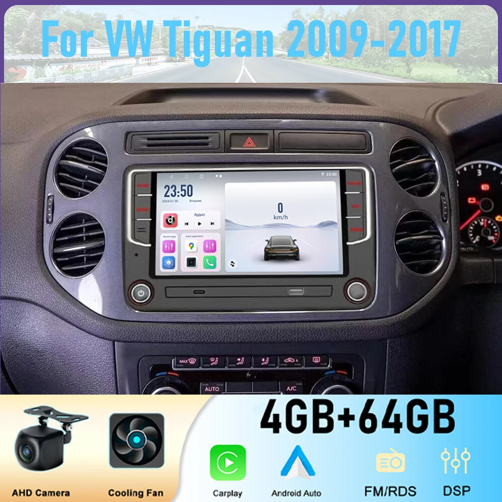 

GPS-навигатор 7'' для VW Tiguan 2009-2017, автомобильная магнитола с беспроводным Apple CarPlay, Bluetooth, Android 15, камерой, Wi-Fi, 4-64 ГБ памяти.