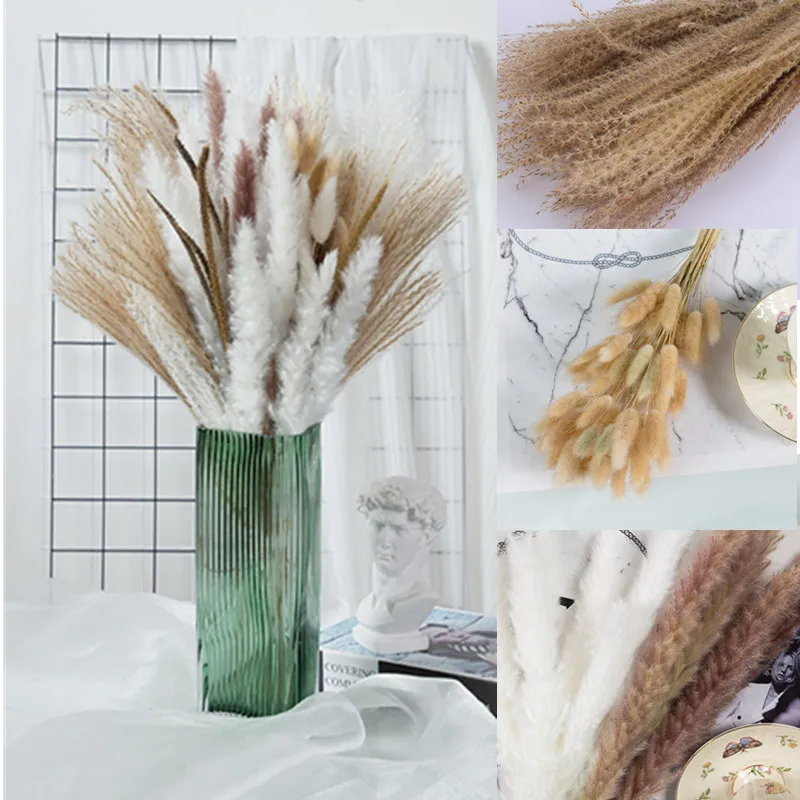 

80Pcs Natural Dried Flower Fluffy Pampas Grass Wedding DIY Arrangement Bouquet Set Bohemian Home Decor Small Reed Decoration