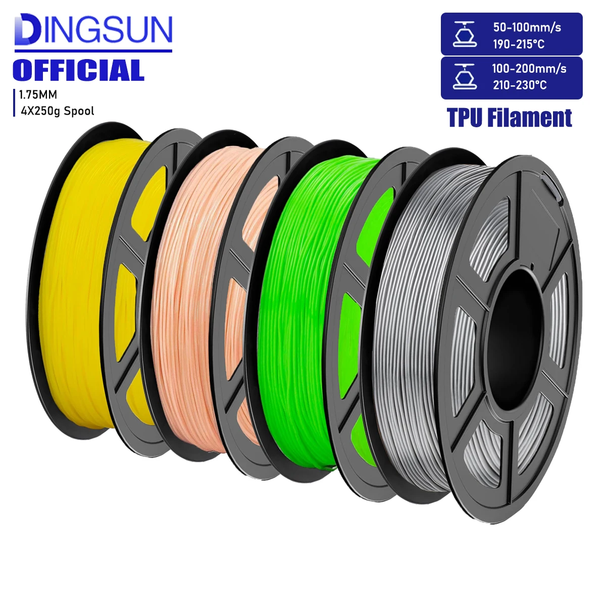 

DINGSUN ТПУ-нить 1,75 мм, 98A Гибкая мягкая нить для 3D-печати 250 г/500 г/1000 г Катушка