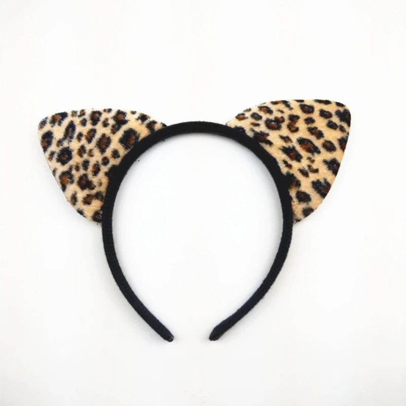 Diadema de orejas de leopardo para gato, aros de pelo para oreja de gato, diadema de Anime para fiesta nocturna, diademas con estampado de tigre de vaca, Clip de Animal Hai