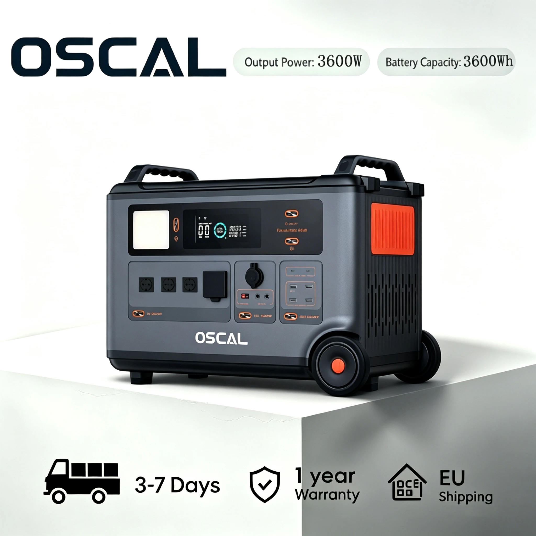 Oscal PowerMax 3600 SE Portable Power Station, 3600Wh LiFePO4 Battery, 3600W Pure Sine Wave Output, 4500W Surge, App Control