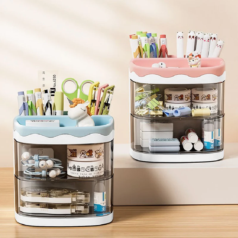 Practical Multi-Functional Desk Organizer Pen Holder Cosmetics Storage Shelf Stationery Organizer School Office Supplies