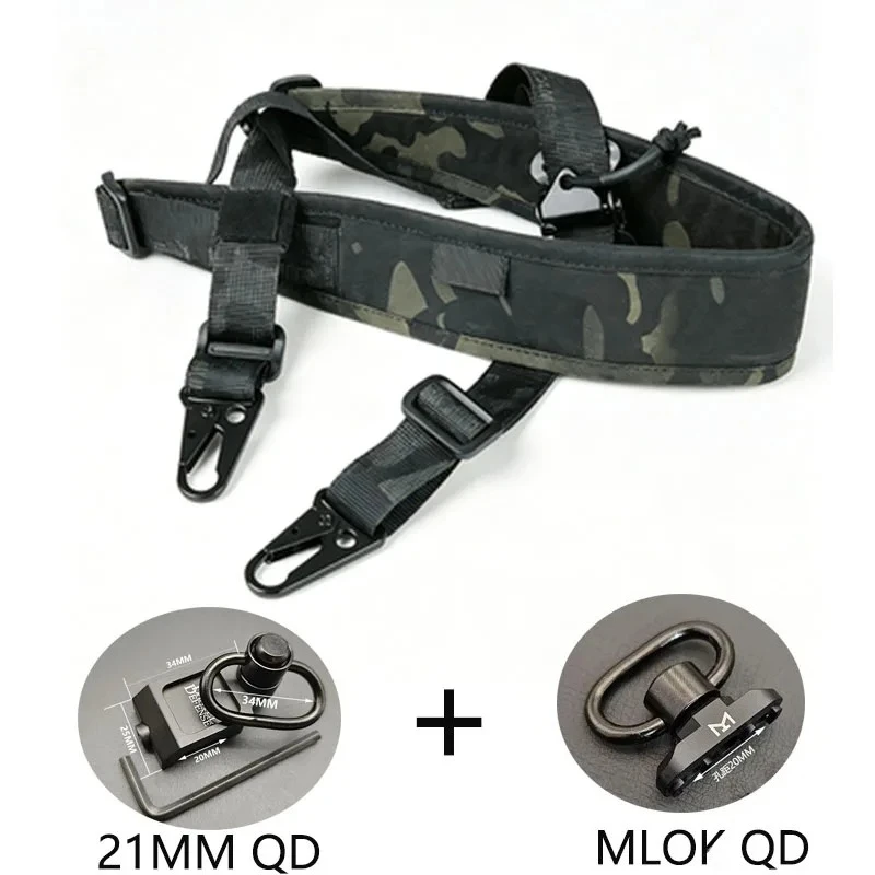 Tactical Rifle Sling Adjustable 2 Point Crossbody Rope Nylon Rifle Shoulder Strap Outdoor Hunting AR15 Sling with M-system QD+21MM QD