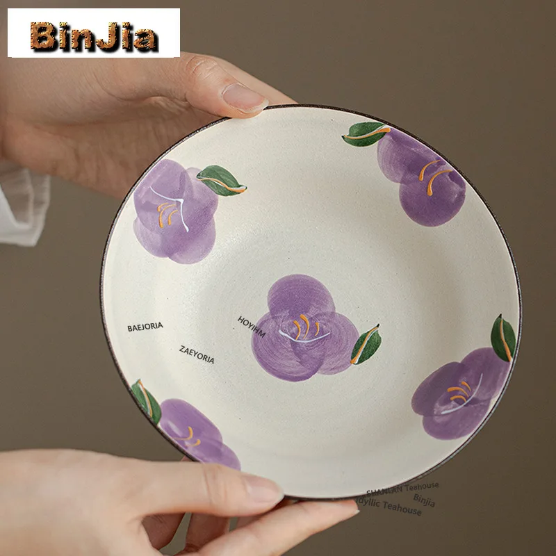 BAEJORIA Powder Yin Hand-painted Camellia Pot Bearing Holder Zisha Pot Dessert Serving Trays Dry Brew Table Tea Tray Coasters
