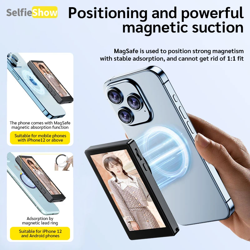 T20 المغناطيسي الهاتف الذكي شاشة Selfie العارض سماعة لاسلكية تعمل بالبلوتوث شاشة الكاميرا الخلفية شاشة عرض ل Vlog Selfie Live Video