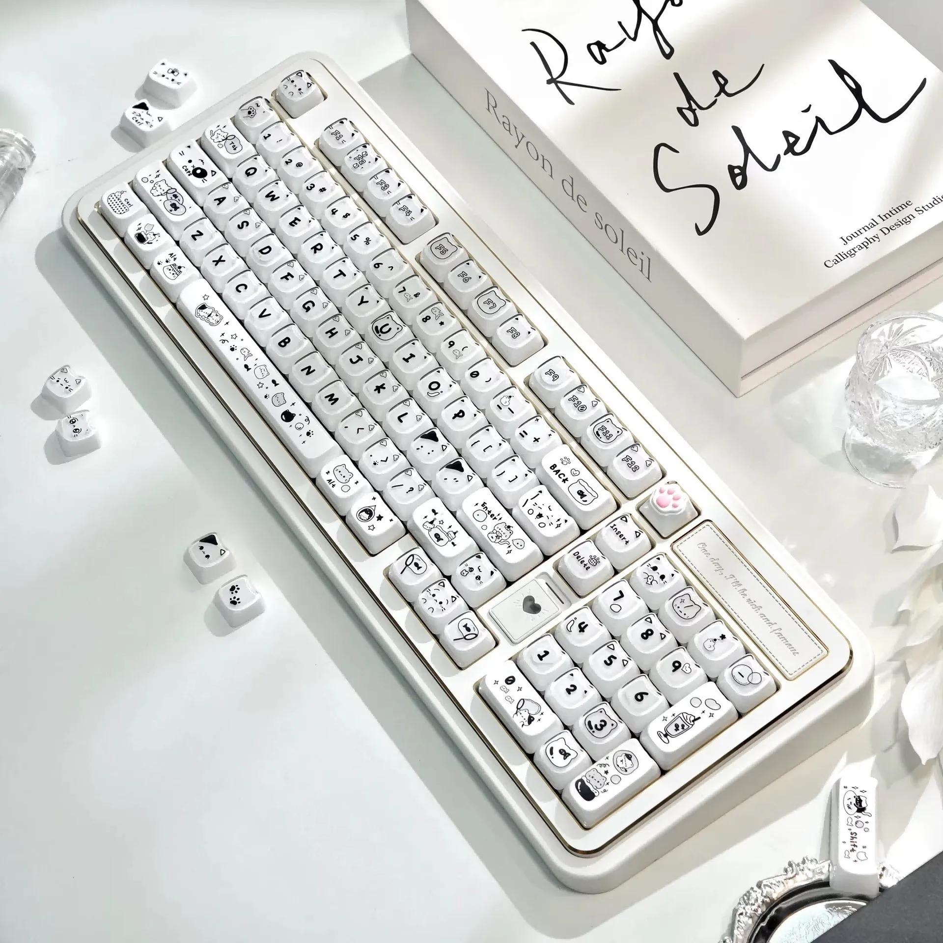 Jelly line cat head two-color keycap crystal double layer clear cute girl MAO height