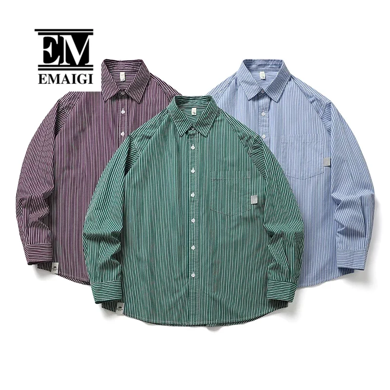 Cityboy Streetwear Fashion Oversized Shirts Men Long Sleeve Loose Casual Stripe Vintage Cargo Shirts Cardigan Women Blouses