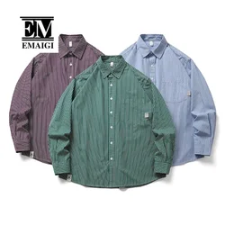 Cityboy Streetwear Fashion Oversized Shirts Men Long Sleeve Loose Casual Stripe Vintage Cargo Shirts Cardigan Women Blouses