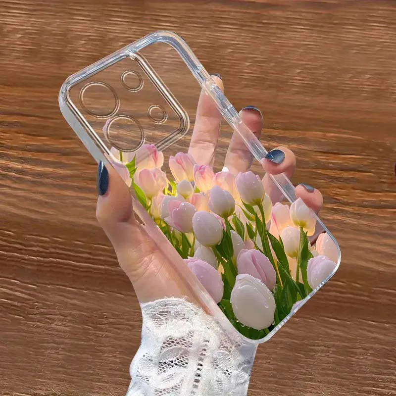 

Artistic tulip flowers For Xiaomi Redmi Note 8 8T 9 9T 11E 12 13 14 Pro Plus Turbo 5G Fashion TPU Transparent Phone Case