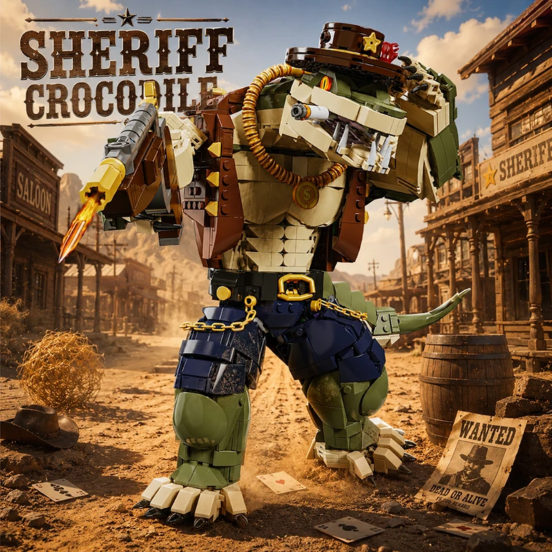 ワニ保安官ビルディングブロックセット-西部カウボーイ動物フィギュアモデル-ディスプレイ-コレクタブルおもちゃ-デコレーション-子供-男の子-大人向けギフト