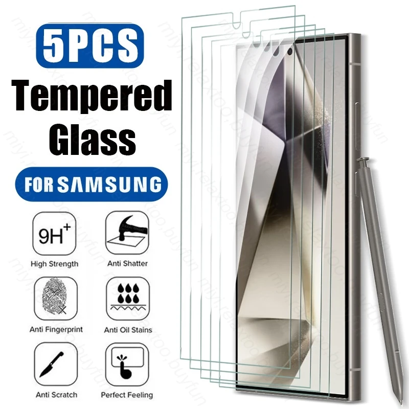 5Pcs 9H Tempered Glass For Samsung Galaxy S24 S25 Ultra Sumsung S 24 25 Plus S24Ultra S25Ultra S24+ 5G Screen Protector HD Film