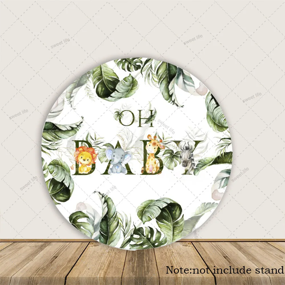 Foglie tropicali Copri cilindro per baby shower Sfondo Animali Oh Baby Circle Sfondo copri cilindro