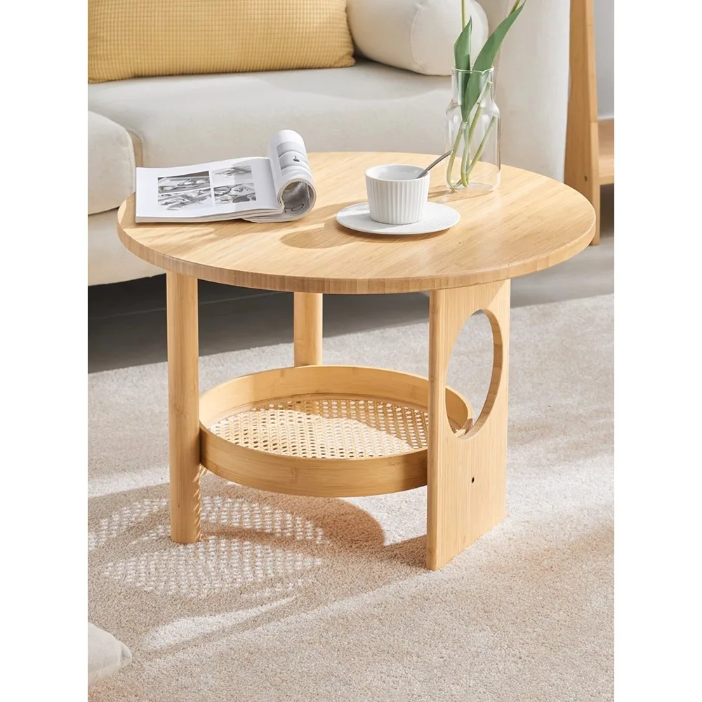 Long Shangzhu Nanzhu living room, household coffee table, simple log style, small apartment, Japanese-style small round table, I