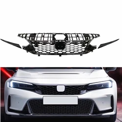 Type R Style Front Grille Racing Grill Mesh Grid Upper Bumper Hood Cover Trim For Honda Civic 11th Hatchback Only 2022 2023 2024