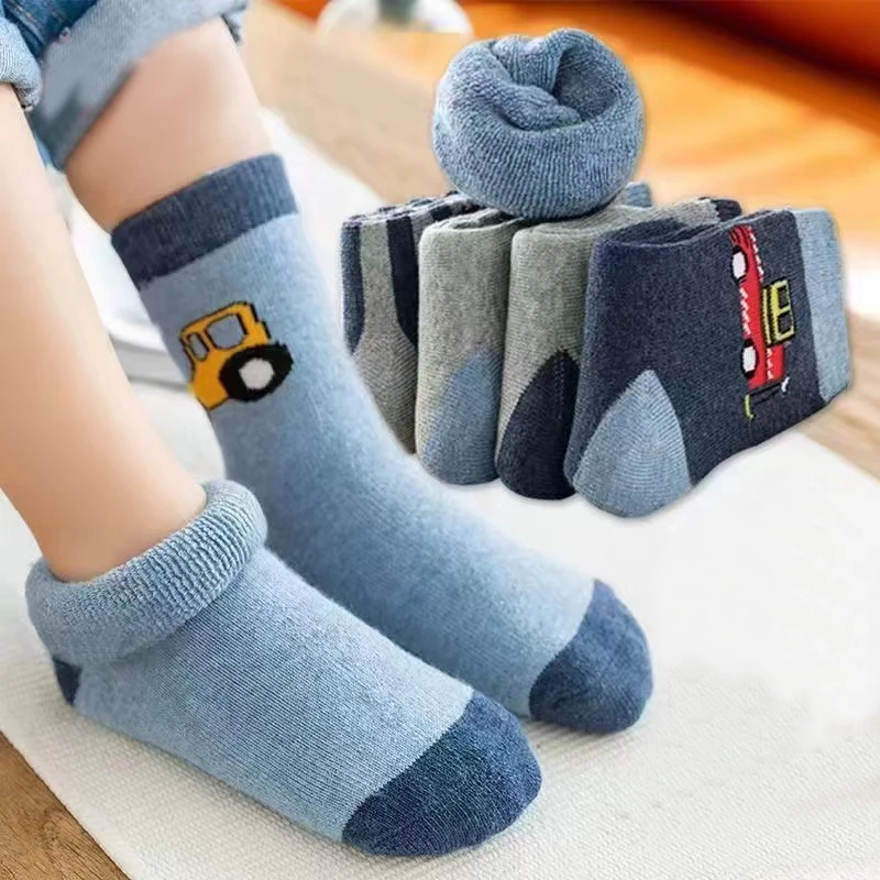 Kaus kaki hangat untuk anak isi 5 pasang, Kaos Kaki motif kartun, kaus kaki hangat untuk anak laki-laki dan perempuan, Kaos Kaki tebal untuk musim dingin isi 5 pasang