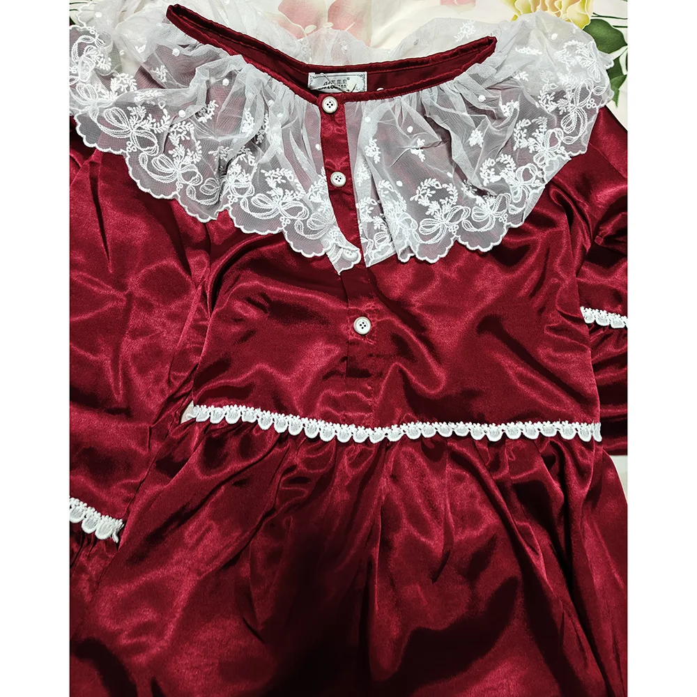 韓国ファッション女性のワインアイスシルク長袖プリンセスプラスサイズホーム服パジャマセットレースサテンフレア袖