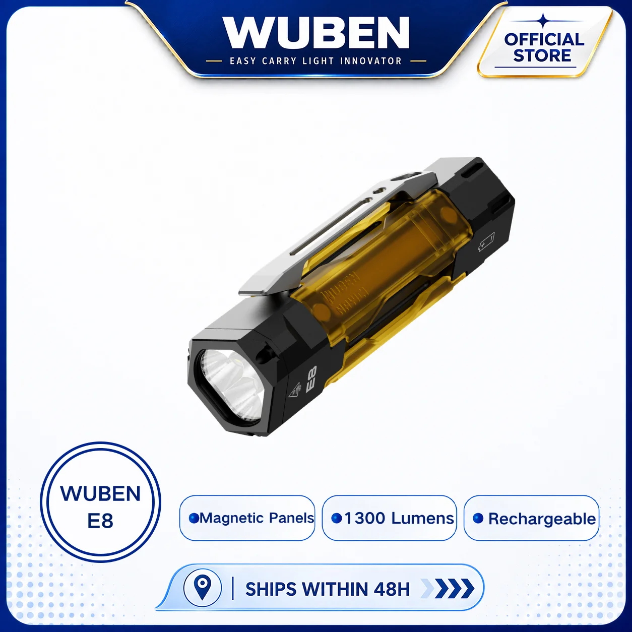 lampe-torche-edc-wuben-e8-1300-lumens-avec-lumiere-uv-laterale-ip68-rechargeable-avec-panneaux-magnetiques-a-clipser-lateralement-pour-le-camping-et-la-maison