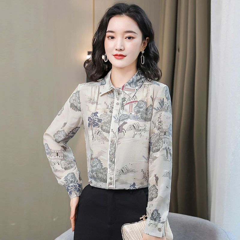 

Silk Shirt for Women Autumn New Printed Design Mulberry Silk Blouse