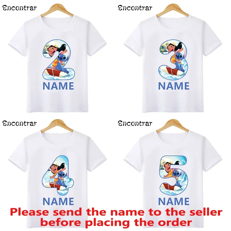 

Disney Lilo & Stitch Number Bow Print T shirt Cartoon Kids Clothes 1 2 3 4 5 6 7 8 9 Years Birthday Girls T-Shirts Baby Tops