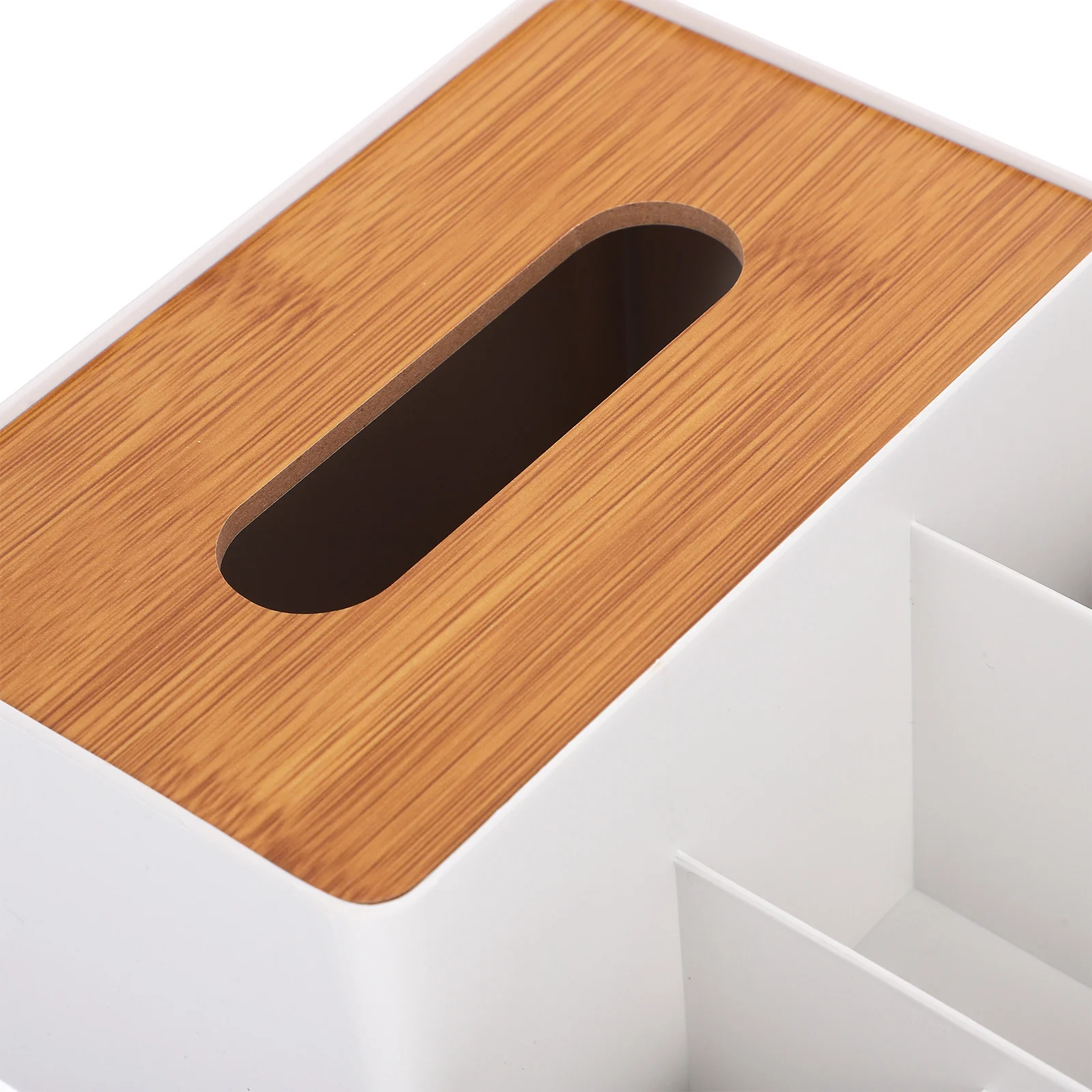 

Bamboo Desktop Organizer Box With Compartments Large Capacity For Tissue Remote Controller Pens Sundries Multi-Functional