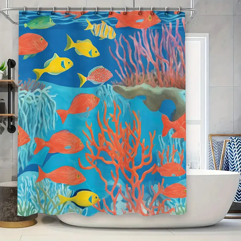 Colorful Fish Coral Blue Waterproof Shower Curtain Home Decor Bathroom Accessory for Kids Bathrooms Adults 72x84in/183cm x90cm
