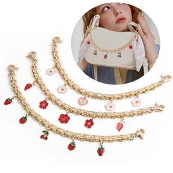 1PC leaf strawberry flower drip glue bag decoration metal chain mobile phone case earphone cover pendant extension chain