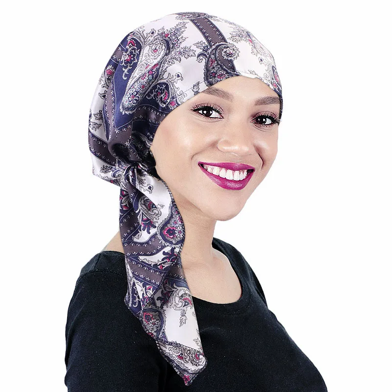 Moslim Vrouwen Pre-Gebonden Hoed Innerlijke Hijab Kanker Chemo Cap Bloemenprint Tulband Hoofddeksels Bandana Lange Staart Hoofddoek Mutsen motorkap