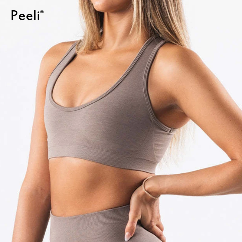 Mittlere Wirkung nahtloser Sport-BH innere gepolsterte Yoga-BHs rücken freie Sport-BHs Push-up-Fitness studio Top Workout Bra lette Frauen kleidung