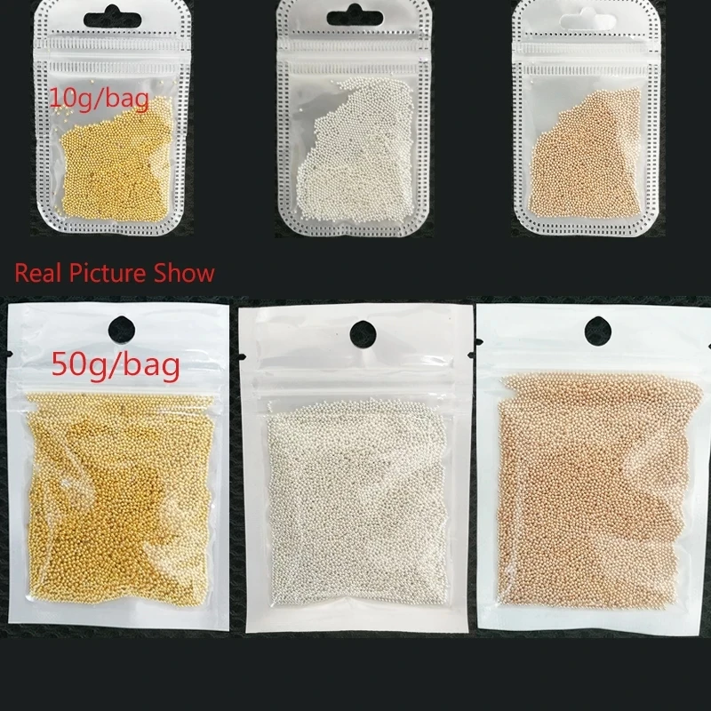 50g 3D Gold/Silver/Rose Gold Mini Metal Beads Round Tiny Tips Charms Caviars Beads Steel Ball Nail Art Rhinestones DIY Manicure