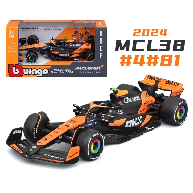 Bburago 1:43 2024 F1 Mclaren MCL38 Miami Grand Prix #4 Lando Norris #81 Oscar Piastri Diecast Alloy Car Toys Collectible Gifts