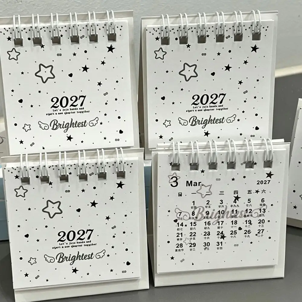 Cute Polka Dots 2027 Desk Calendar Star Pattern Portable Mini Desktop Calendar Paper Calendar Desktop Display