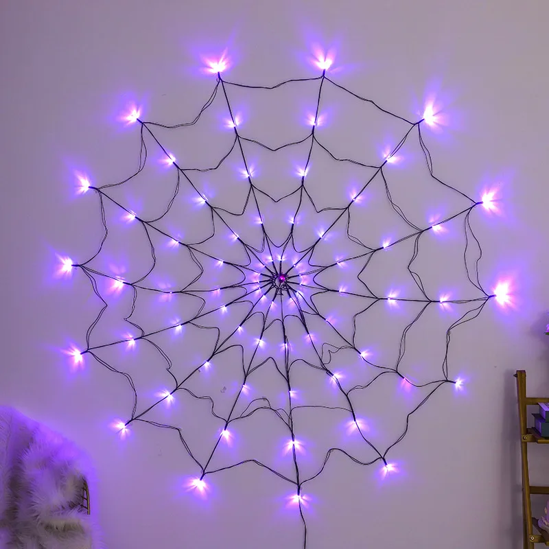 LED Spider Web String Lights DIY for Halloween Battery Powered 8mode 70LED Remote Control Indoor Party Wall Halloween Decoration