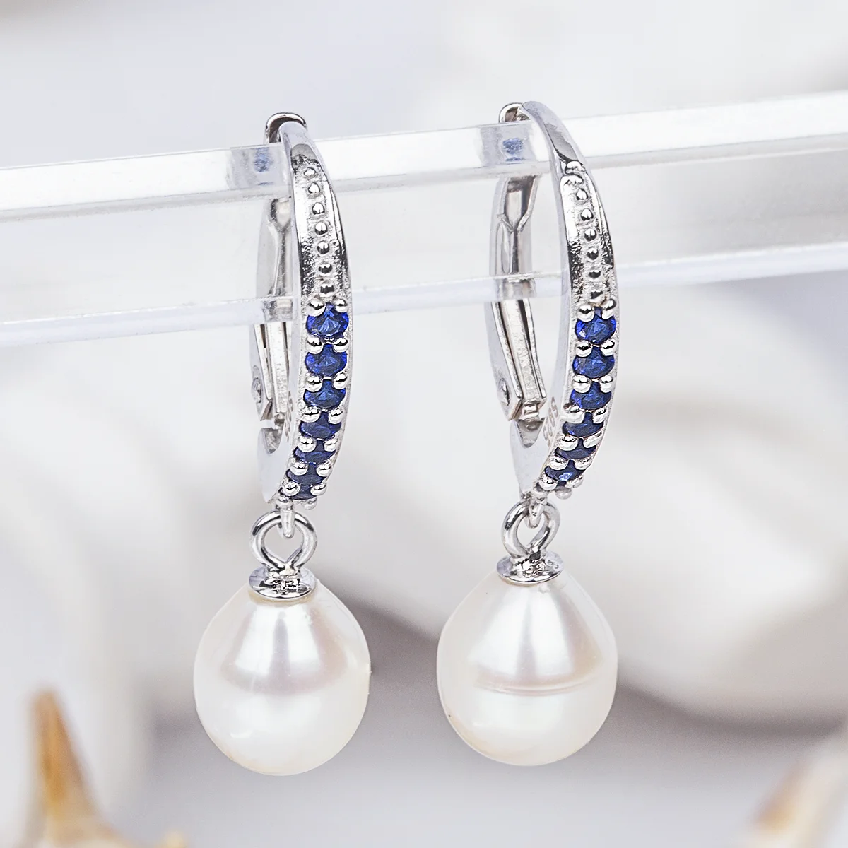 Freshwater Cultured Pearl Drop Earrings With 925 Sterling Silver Leverback Mini Cubic Zirconia Paved For Women Girls Trendy Gift