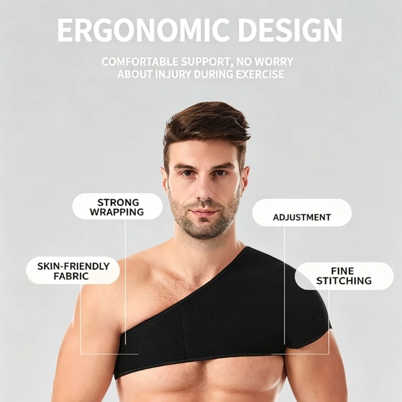Shoulder Support Wrap for Gym Training and Ball Sports, Adjustable Single Shoulder Support with Wide Panel for Regular Sports