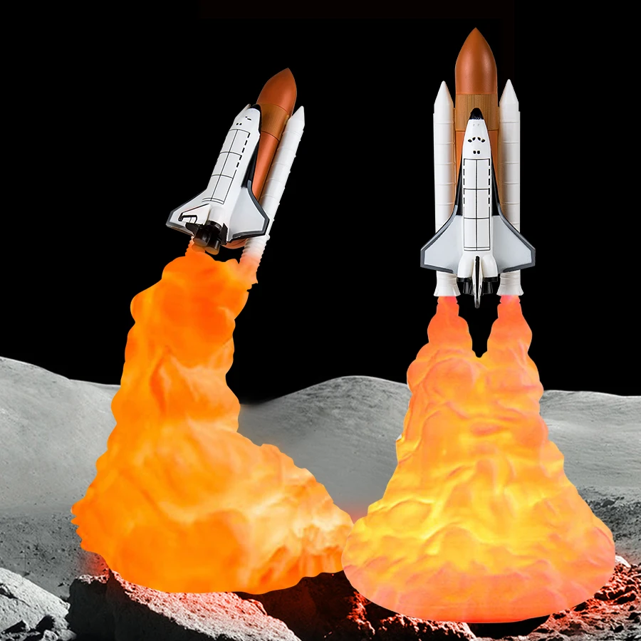 USB Rechargeable Space Shuttle Rocket Table Lamp 3D Print Night Lamp Ambient Light Room Bedside Desktop Decor Children Gift