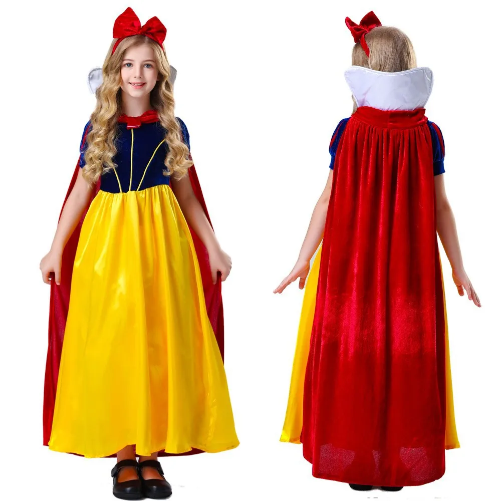 

Girls Halloween Fairy Tale Snow White Princess Dresses with Cape Stage Cartoon Carnival Birthday Party Outfit Cosplay Costumes