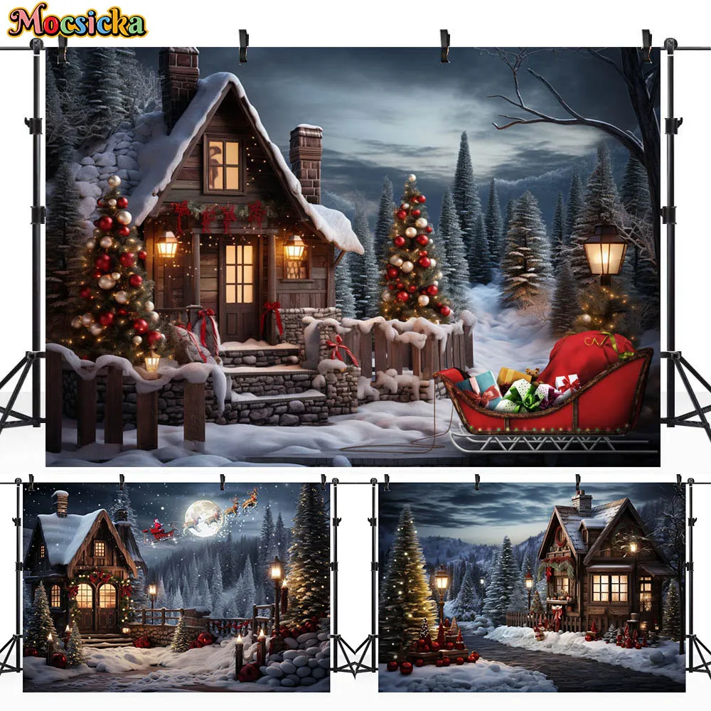 

Mocsicka Winter Christmas Backdrop for Photography Xmas Wood House Snow Forest Baby Child Portrait Background Photo Studio Props