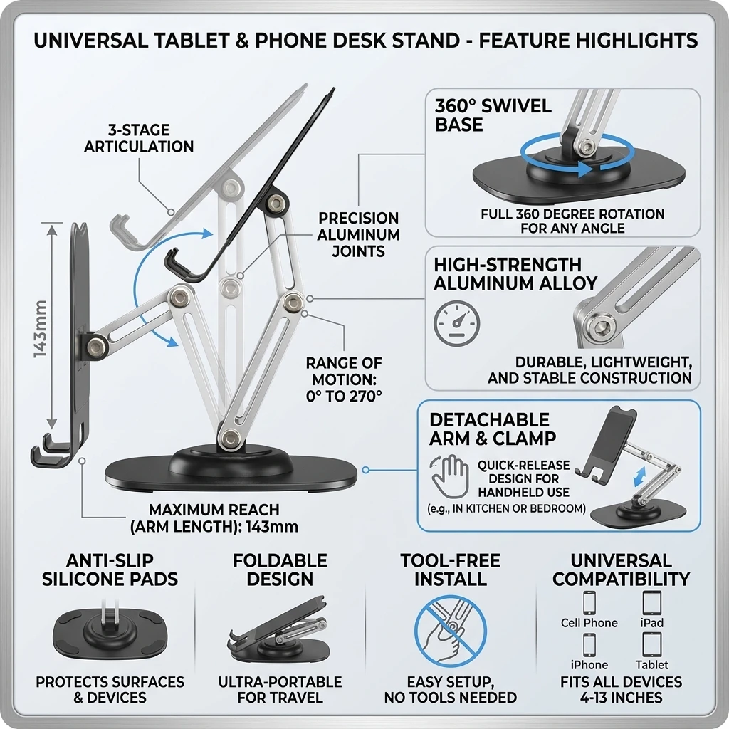 حامل عالمي للأجهزة اللوحية، قا - مراجعة Tablet Stand Adjustable Aluminum وسعره