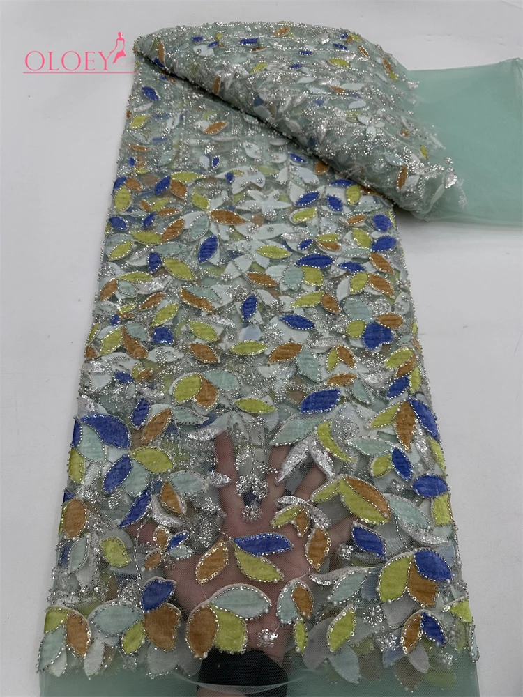 

OLOEY African Tulle Groom Beaded Lace Fabric 2026 High Quality French Nigerian Sequin Lace Fabric for Women Wedding Dress Sewing