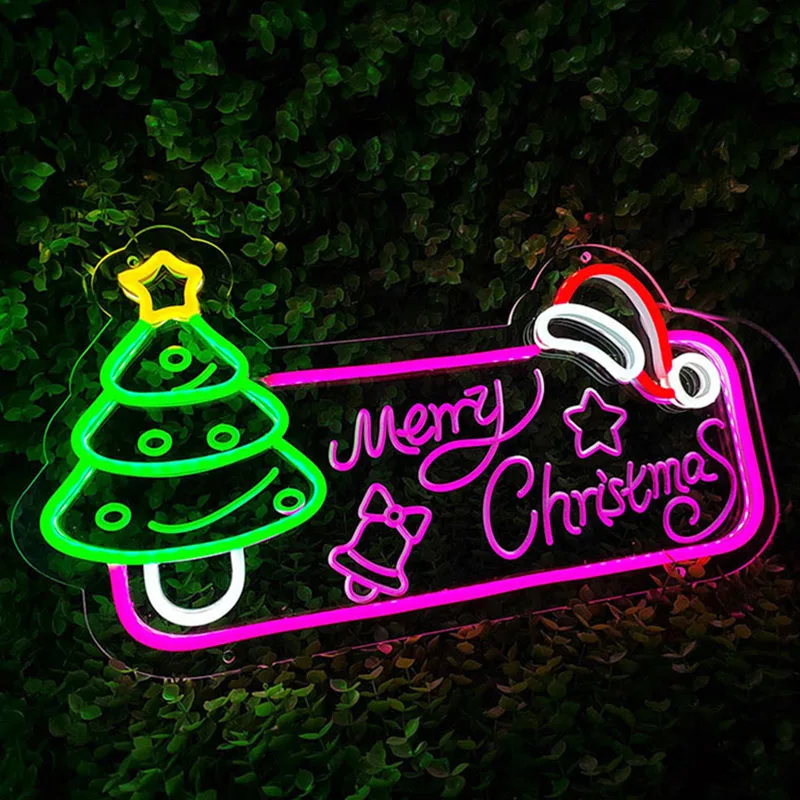 45cm Big Size Merry Christmas Neon Light Party Decoration Home Decor Wall Hanging Light Usb with Christmas Tree Elk Santa Claus