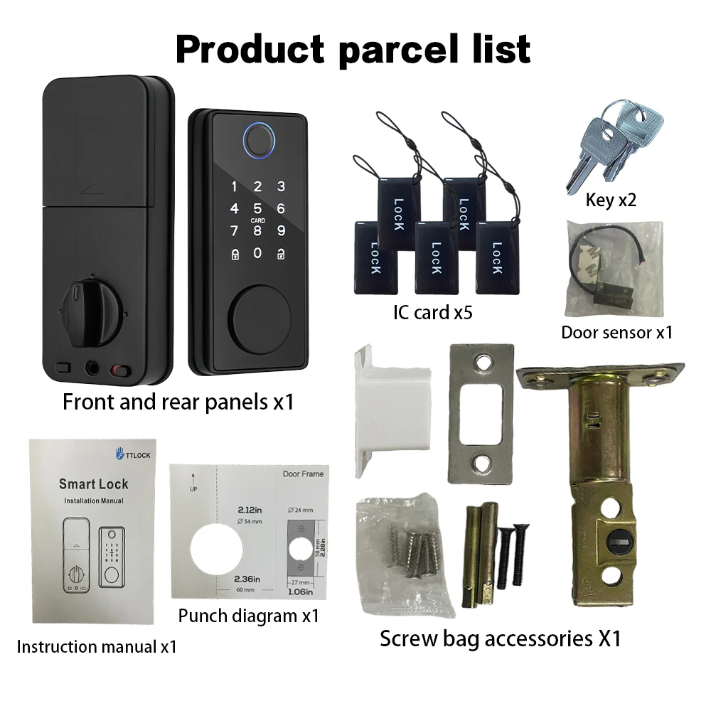 RAYKUBE DS01 BLE TT Lock Smart Fingerprint Deadbolt Lock with Latch/Door Sensor Auto Lock Key/Password/Card/ TT Lock APP Unlock