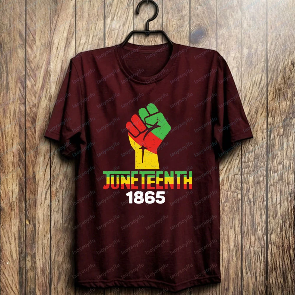 Vibrant Juneteenth 1865 Fist Print Casual Tops Authentic African American Cotton T-Shirt for Men Best Seller Black Pride Apparel