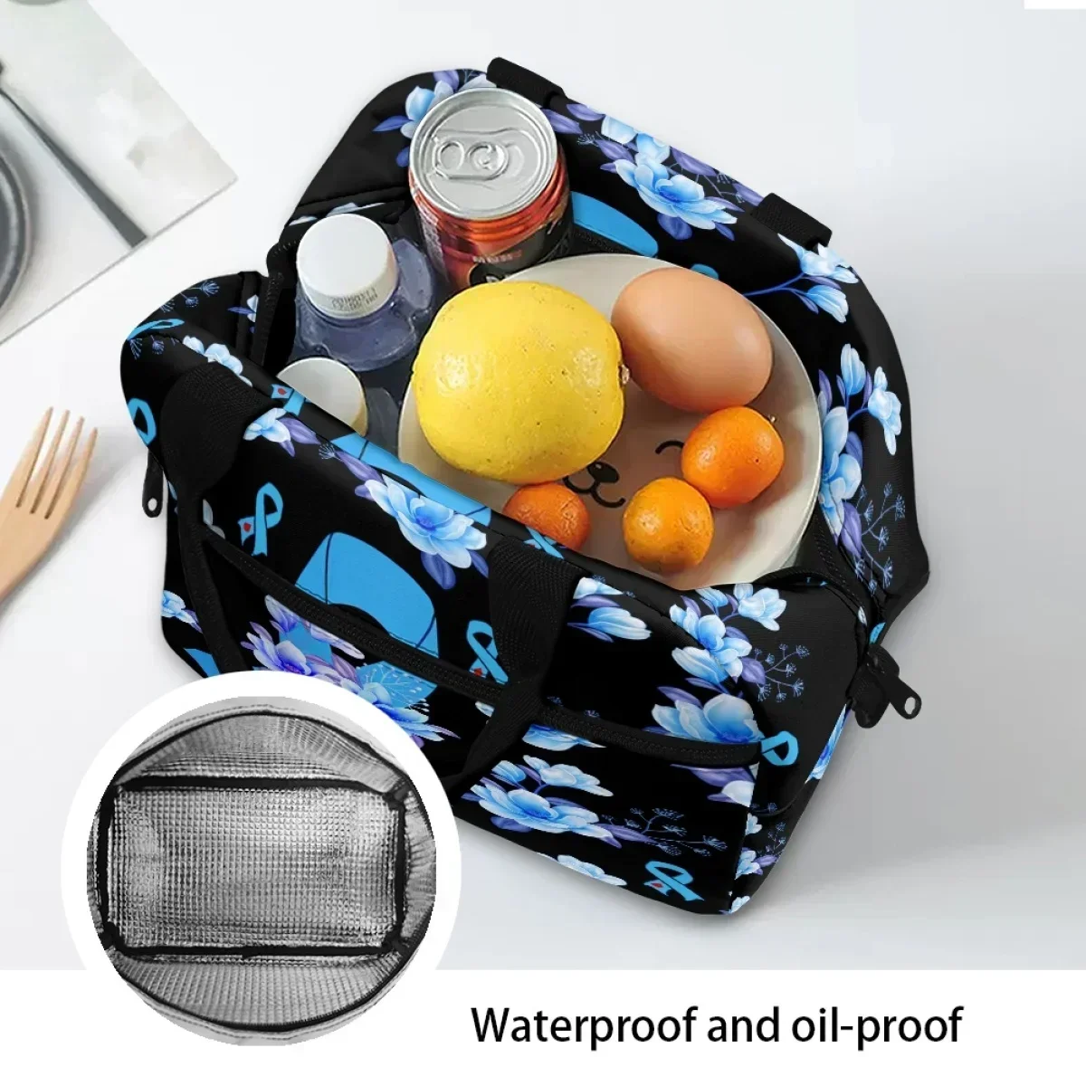 

Flower Pattern Women Large Capacity Insulated Lunch Bag Dirt Resistant Comfort Handle Convenience Handbag