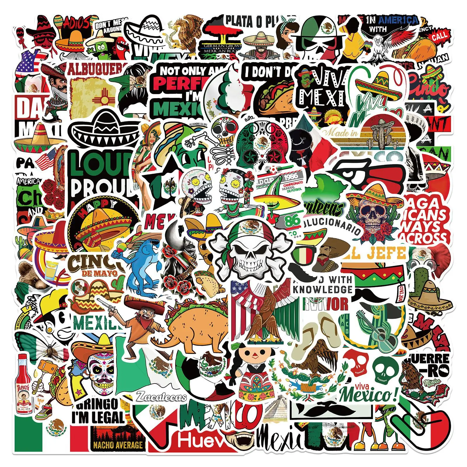 100Pcs Mexican Stickers Mexico Flag Decal For Laptop Water Bottle Luggage Notebook Waterproof Graffiti Vinyl Phone Decals