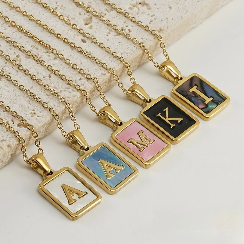 

Custom Stainless Steel A-Z English Letter Necklace Personalized Natural Shell Pendant Necklace Gift For Mother Women Gifts
