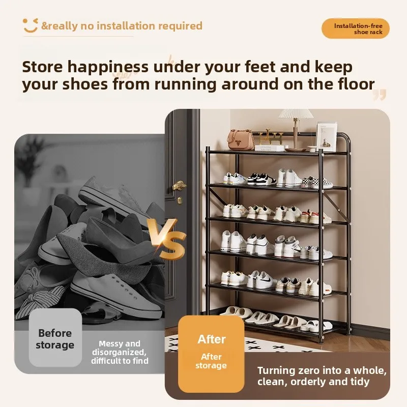 رف أحذية من الحديد المطاوع بدون تركيب، خزانة أحذية بسيطة منزلية متعددة الطبقات، شقة صغيرة قابلة للطي لتخزين الأحذية