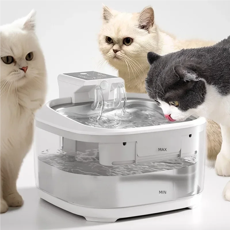 DownyPaws 2.5L Automatic Stainless Steel Cat Water Fountain 4000mAh Wireless Pet Drinker Battery & Sensor 2 in 1 Dispenser